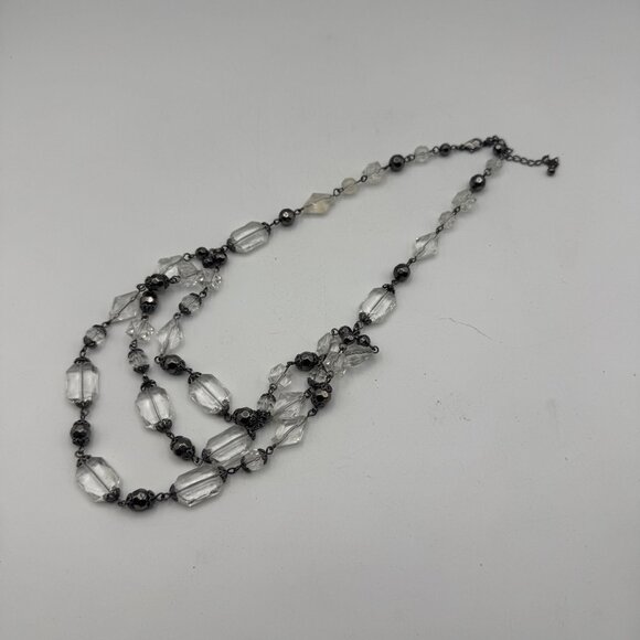 Vintage Multi-Strand Clear Acrylic Bead Necklace With Black Chain Adjustable - Picture 3 of 5